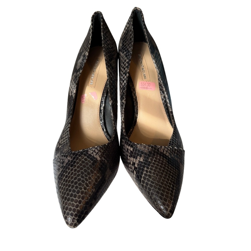 Antonio Melani Pumps Snakeskin Pointed Toe 9.5M Brown Women Leather Heels Office